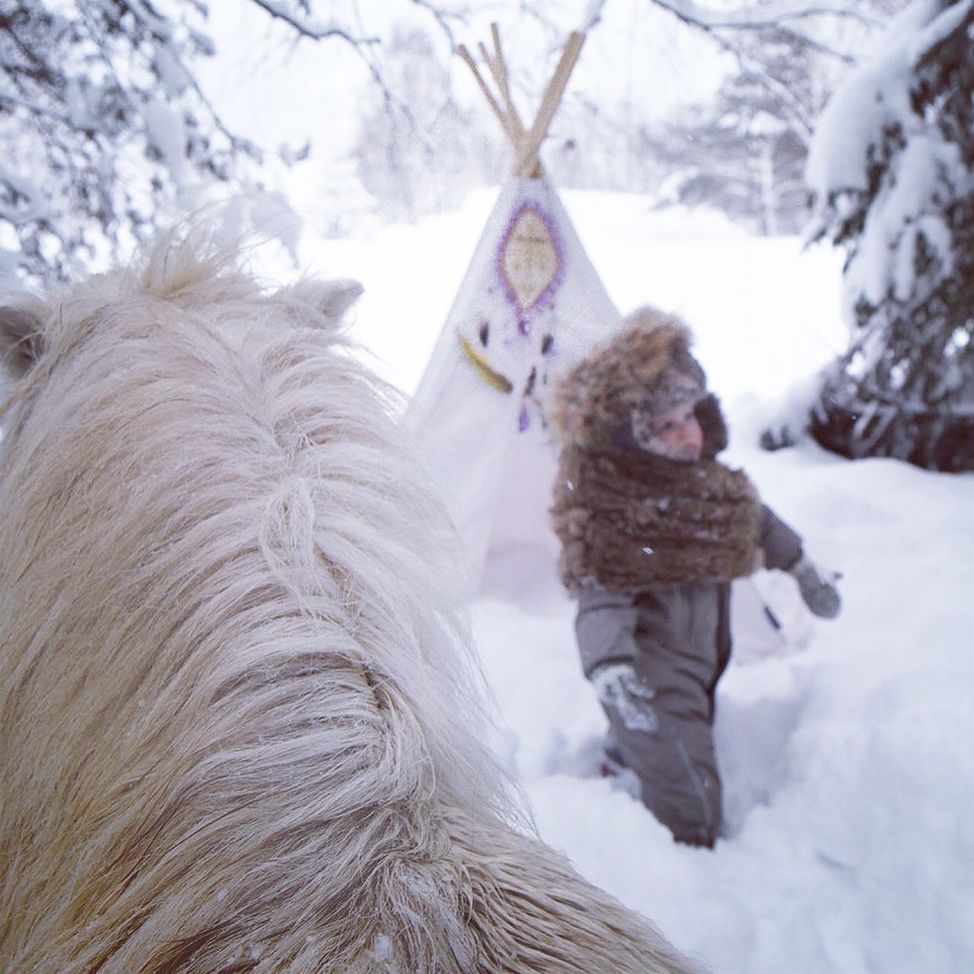 fairytale boy teepee tent indian artic white pony snow forest 